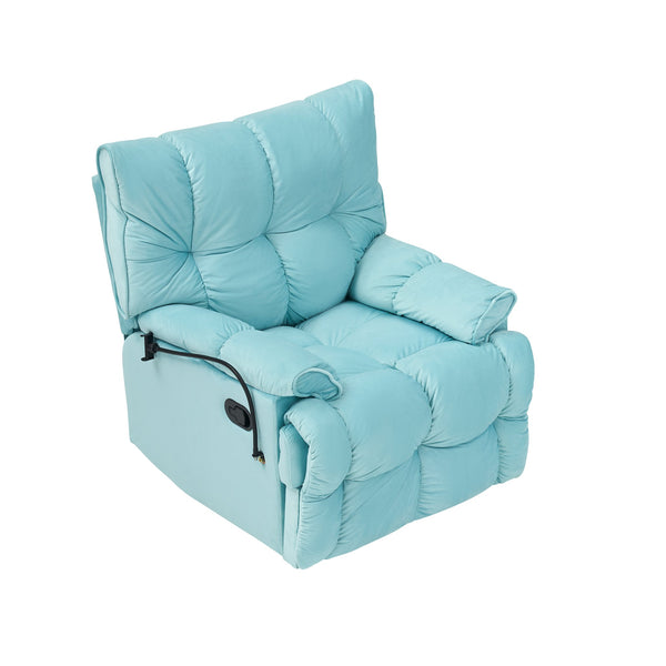 English Elm Single Teddy Upholstered Recliner Chair with Solid Wood Frame, Sponge Cushions & Phone Stand, Adjustable Back to 150° Cyan W1278P212865