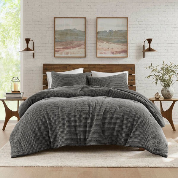 English Elm 3PCS Waffle Washed Comforter Set Full/Queen with Breathable 100% Cotton Face and Plush 270G Fill Charcoal 23 L x 21 W x 12 H B035P341106