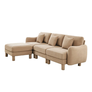 English Elm Boucle Fabric L-Shape Sectional Sofa With Removable Ottoman & Shell-Shaped Armrests In Coffee Color W3041S00285