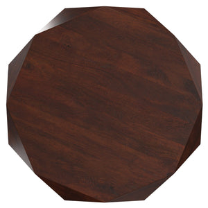 English Elm Zayn Solid Acacia Faceted Drum Coffee Table Sculptural Wood Grain Living Room Accent Walnut Brown B136P429090