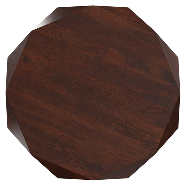 English Elm Zayn Solid Acacia Faceted Drum Coffee Table Sculptural Wood Grain Living Room Accent Walnut Brown B136P429090