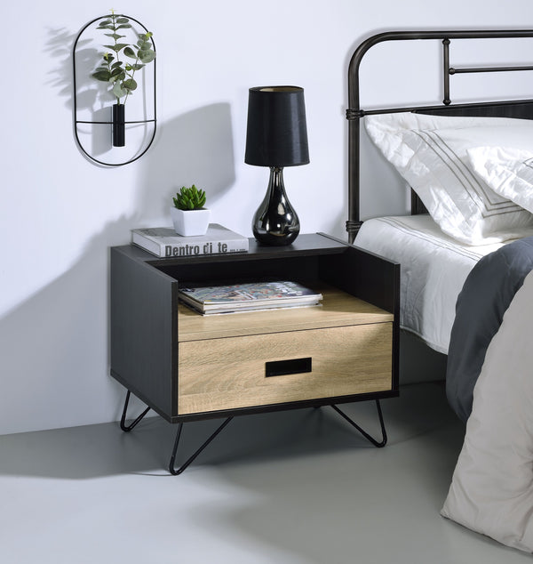 English Elm Melkree Oak & Black Accent Table with Drawer and Open Shelf, Industrial Modern 19" Display Unit B2726P243245