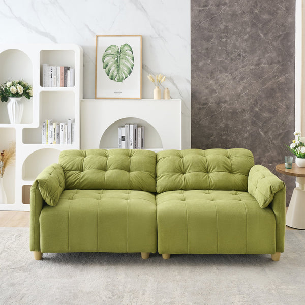 English Elm French Retro Cloud Fabric Double-Seat Sofa — Compact Solid Wood Frame, Sponge Comfort, 500lb Capacity Green W1658S00119