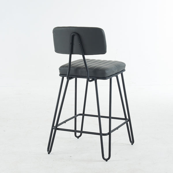 English Elm Industrial Bar Stools Set of 2 — Counter Height PU Leather Seats, Sturdy Metal Frame, Ergonomic Backrest and Footrest for Kitchen Island and Home Bar Grey W1901P264278