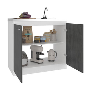 English Elm Utility Sink Base Cabinet with Two Doors Shelved Storage White Oak Laundry Room B097S00261