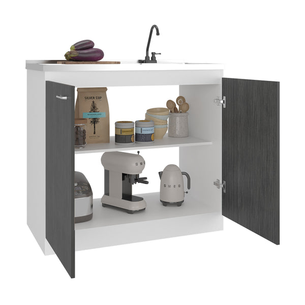 English Elm Utility Sink Base Cabinet with Two Doors Shelved Storage White Oak Laundry Room B097S00261