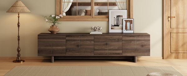 English Elm 78 Inch Low Profile Media Console with Pine Legs Soft Close Doors for Living Room N710P429519Q