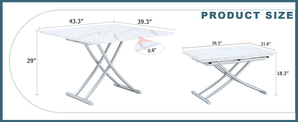 English Elm Modern multifunctional lift table with 0.8" MDF top, adjustable 18.3–29" silver legs, versatile coffee/dining/study use W1151P271527