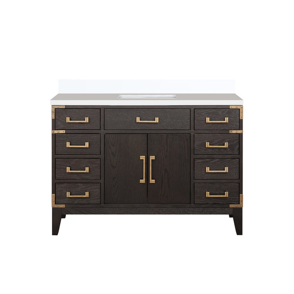 English Elm Brown Oak Single Bath Vanity With White Quartz Top - Elegant Design, Ample Storage, Soft-Close Drawers B2731P259803