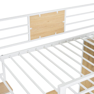 English Elm Twin Loft Bed with L-Shaped Desk and Wardrobe — Space-Saving Iron & Wood Design for Study & Storage White SF000168AAK