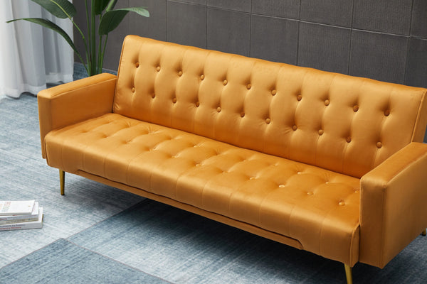 English Elm Sofa Bed Velvet Upholstered Convertible with Gold Metal Legs for Studio Spaces Ginger B205P246430
