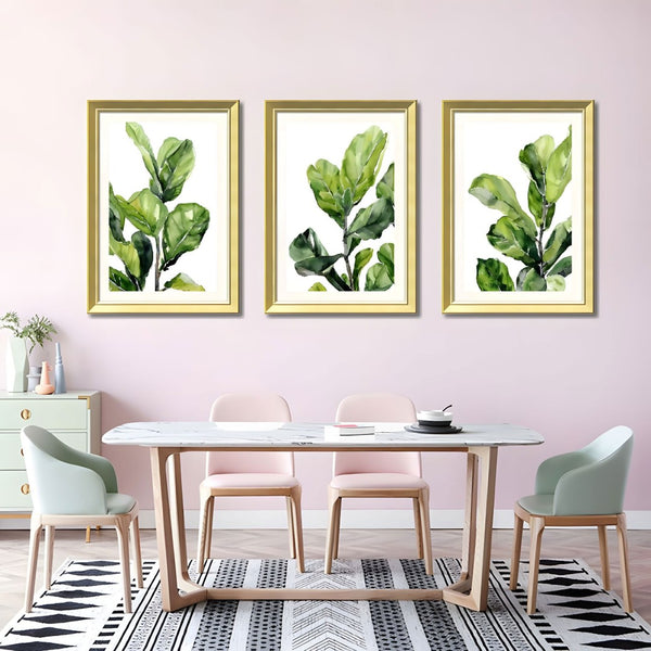 English Elm Set Of 3 Green Leaf Botanical Wall Art Prints – Modern Framed Decor For Living Room & Bedroom 20X28" T3976P383233-GIGA