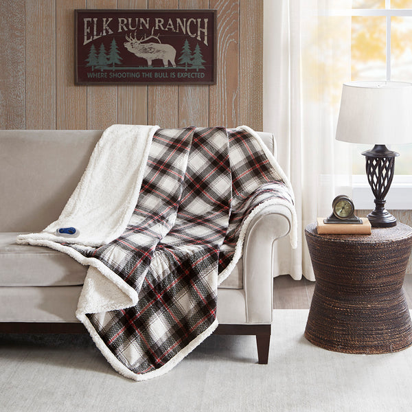JLA Home Woolrich - Oversized Heated Plaid Faux Mink to Berber Throw – Reversible Cabin Style, 3 Heat Settings, Safe Auto-Off WR54-2388