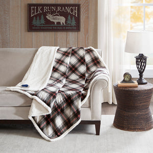 Woolrich Ridley Lodge/Cabin Oversized Plaid Print Faux Mink to Berber Heated Throw WR54-2388 Black