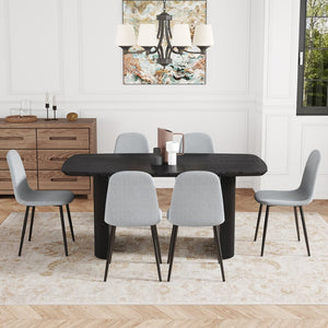 English Elm Table Dining Set - 67” Black Wood Grain Table With 6 Light Gray Linen-Cotton Chairs For Modern Homes W1151S04158-GIGA
