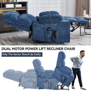 English Elm Dual Motor Power Lift Recliner with Massage Heat and Leatherair Upholstery for Living Room Blue W3224P290205