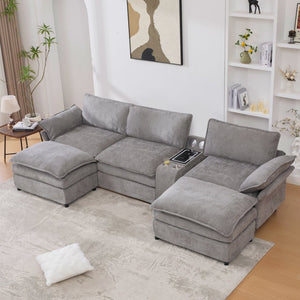 English Elm [New] U Shaped Modular Sectional Sofa With Storage, Wireless Charging & Bluetooth Speakers In Gray W2108S00145-GIGA