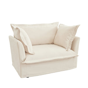 English Elm Slip-Covered Armchair With Large Cushions, Removable Chenille Cover, Ideal For Cozy Living Spaces W3041P240107-GIGA