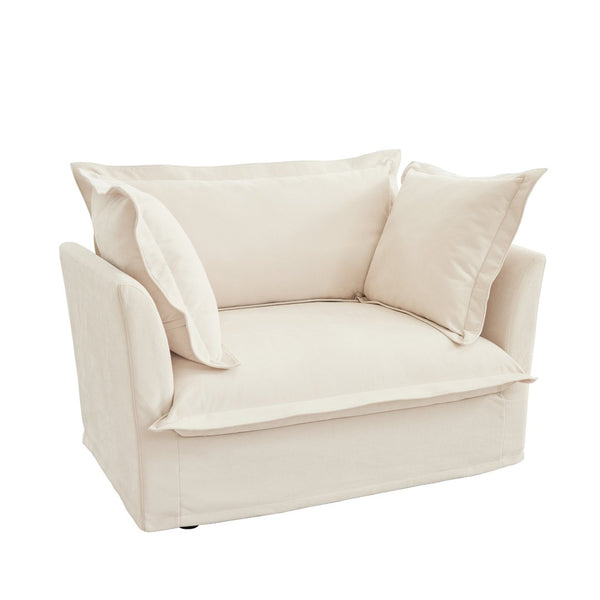 English Elm Slip-Covered Armchair With Large Cushions, Removable Chenille Cover, Ideal For Cozy Living Spaces W3041P240107-GIGA