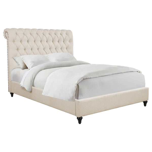 English Elm Clemence Beige Tufted Queen Bed – Luxurious Upholstered Design With Diamond Headboard & Classic Appeal B062S00943