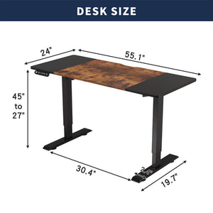 English Elm 55"×24" Electric Sit Stand Desk Steel Frame with Memory Presets and Usb-c Charging Port Black+Brown W614P376260