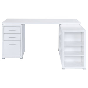 English Elm 1pc L-Shape Desk 60" Home Office Workstation with Three Drawers, Built-In File Cabinet, Shelves White 64.76 L x 26.97 W x 10.43 H B011P361977