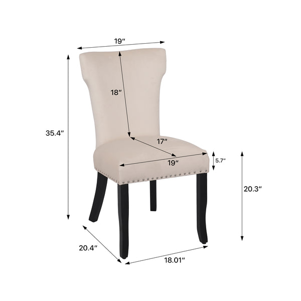 English Elm Heng velvet dining chair with T-strap ergonomic back, thick cushion, solid wood legs, luxe feel Beige W212P224919
