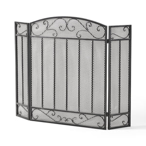 English Elm Christopher Knight Home® - FIRE Decorative Iron Fireplace Screen with Durable Mesh Shield and Classic Curved Frame for Safety and Style Black+Silver 65184.00BLKSILV