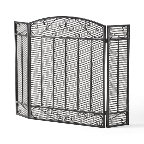 English Elm Christopher Knight Home® - FIRE Decorative Iron Fireplace Screen with Durable Mesh Shield and Classic Curved Frame for Safety and Style Black+Silver 65184.00BLKSILV
