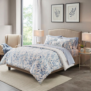 Madison Park Essentials Sofia Casual Reversible 6 Piece Comforter Set with Bed Sheets MPE10-878 Blue