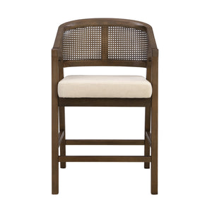 English Elm Wooden Rubberwood Counter Stools with Woven Rattan Back Mid Century Set of Two Beige,Walnut N771P257313T