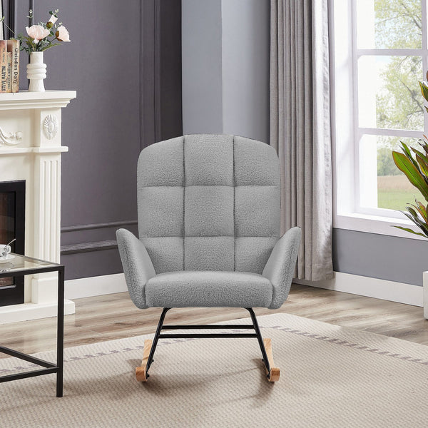 English Elm Cream Plush Teddy Fabric Rocking Armchair with High Back Support for Nursery Grey W3985P404156
