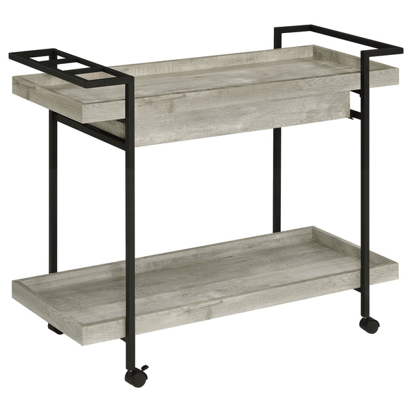 English Elm Begonia Farmhouse Bar Cart with Driftwood Finish Bottle Storage and Rolling Casters B062P451838