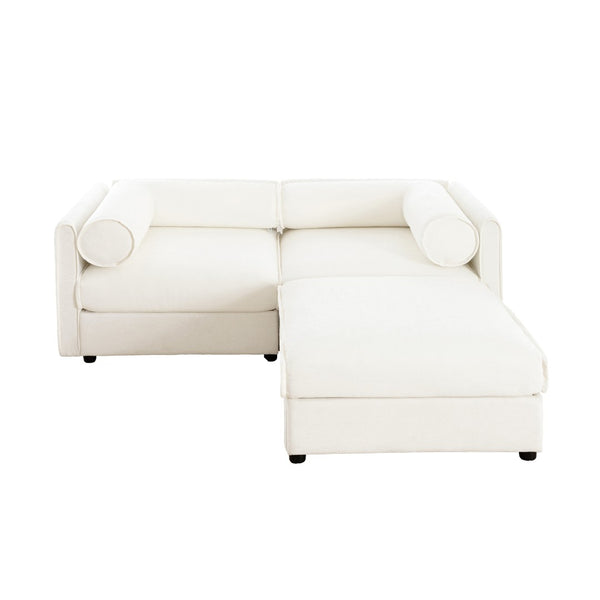 English Elm Stylish White Chenille 2-Seater Loveseat With Hidden Storage, Ergonomic Support, And Modern Design W714S01035-GIGA