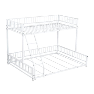 English Elm Twin XL over Queen Metal Bunk Bed with Ladder and Guardrails, Space-Saving Sturdy Frame for Kids and Guests White N709P277756K