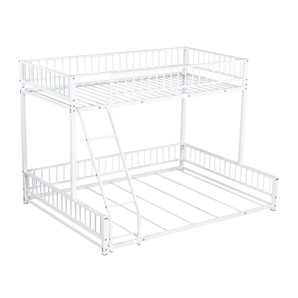 English Elm Twin XL over Queen Metal Bunk Bed with Ladder and Guardrails, Space-Saving Sturdy Frame for Kids and Guests White N709P277756K