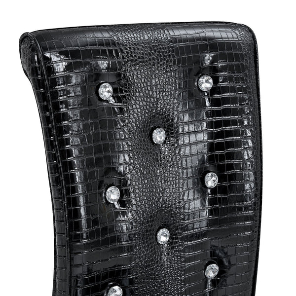 English Elm Set of 2 Glam Faux Alligator Pvc Dining Chairs with Crystal Buckle Bow Legs Black W3875P371060