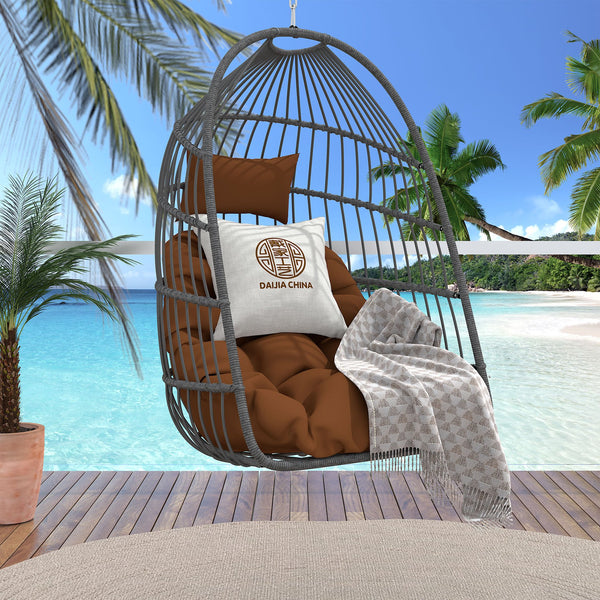 English Elm Outdoor Egg Swing Chair - Hand-Woven Rattan With Cushions, Weather-Resistant, Perfect For Relaxation! W2500P364234