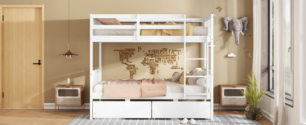 English Elm Twin Over Twin Rubberwood Bunk Bed With 2 Drawers – Convertible, Safe, Stylish & Space-Saving Design W504S00199-GIGA