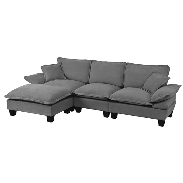 English Elm Modular Chenille Cloud Sectional with Sculptural Curved Arms and Movable Ottoman W3163S00118