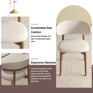 English Elm Mid-Century White Dining Chairs Set of 2 – Ash Wood Legs, Ergonomic PU Seats, Durable, Easy Assembly W509P316122