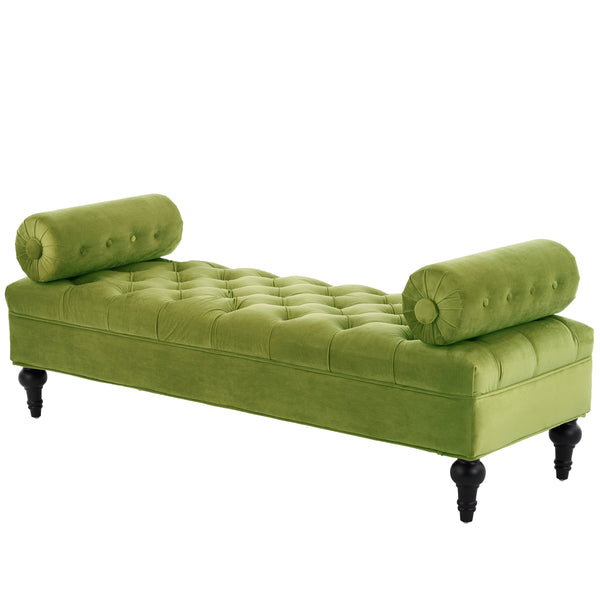 English Elm Modern Tufted Velvet Bench with Gourd Legs and Pillows for Bedroom Entryway Green N761P335807F
