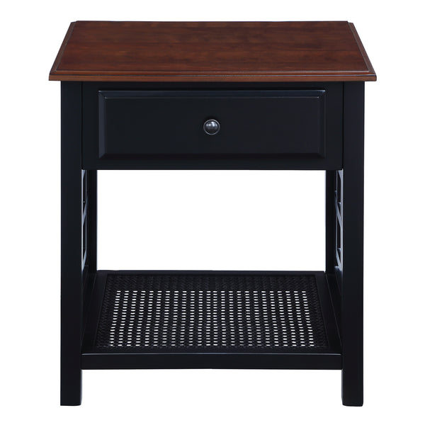 OSP Home Furnishings Oxford Side Table with Drawer Black Frame / Cherry Top