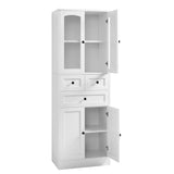 English Elm Tall Bathroom Storage Cabinet, Cabinet With Four Doors and Drawers, Adjustable Shelf, Mdf Board, White