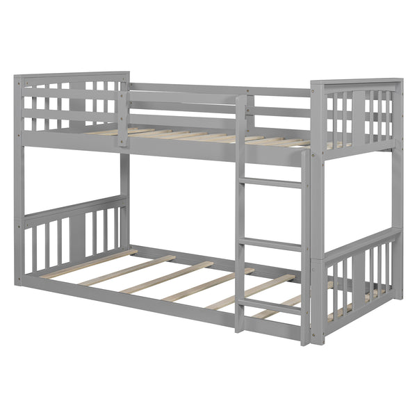 English Elm Twin Over Kids Bunk Bed Solid Pine Frame Gray Finish with Safety Guardrail N708P242163E
