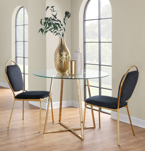 English Elm Dining Chair Set of 2 Black Velvet Seat Gold Metal Frame Glam Contemporary B202P471348