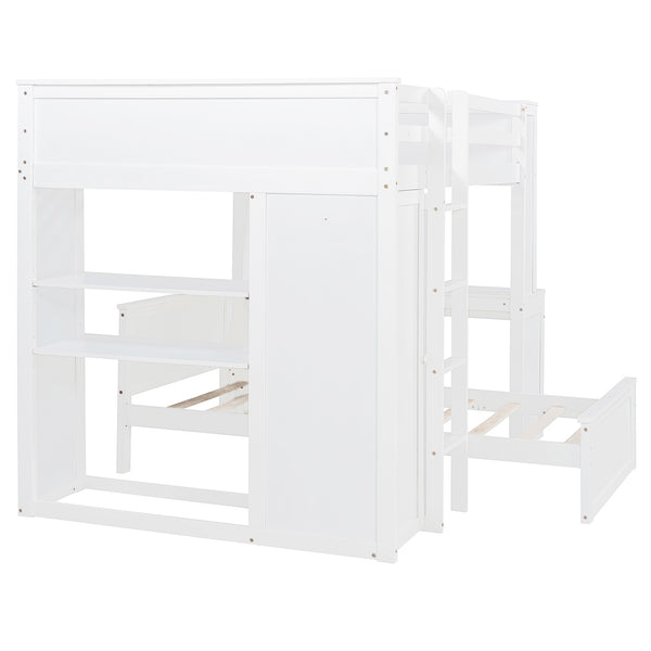 English Elm Full Twin Loft Bed with Desk Wardrobe Shelves Pine Wood Frame Kids Bedroom White LT000821AAK-1