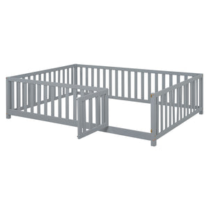 English Elm Full Size Pinewood Kids Daybed with Fence Rails Split Floor Bed and Storage Drawers Gray LP100882AAE