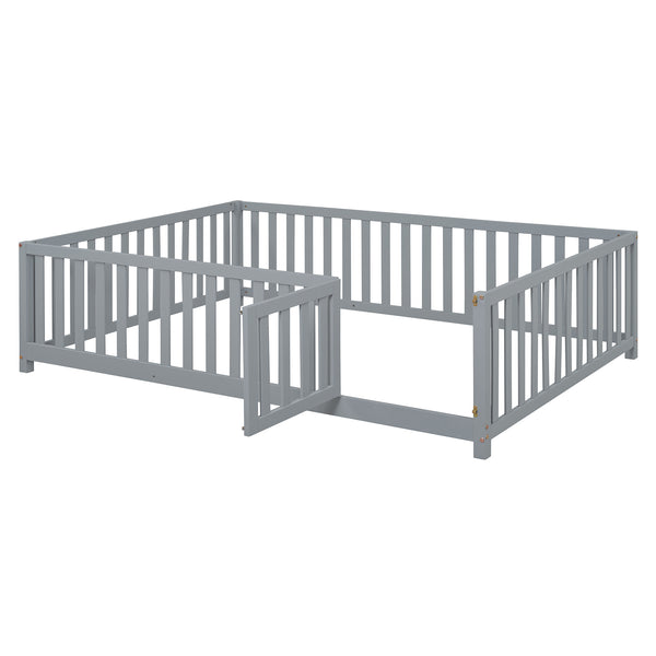 English Elm Full Size Pinewood Kids Daybed with Fence Rails Split Floor Bed and Storage Drawers Gray LP100882AAE