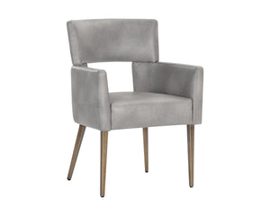 Sunpan Amerie Contemporary Dining Armchair with Unique Cutout Design and Antique Brass Legs for Modern Spaces Bravo Metal